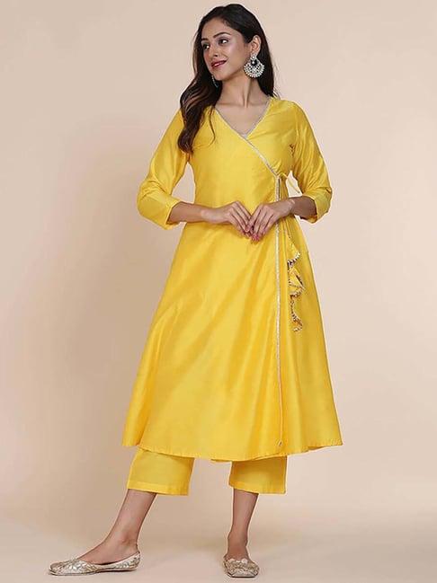 abhishti yellow angrakha kurta