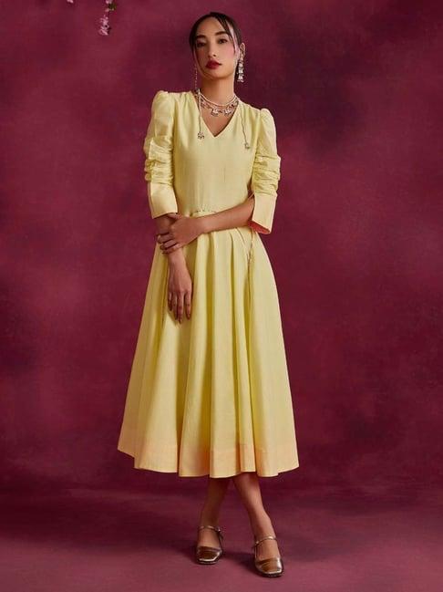 abhishti yellow cotton a-line dress