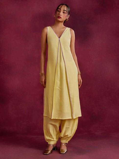 abhishti yellow cotton kurta salwar set