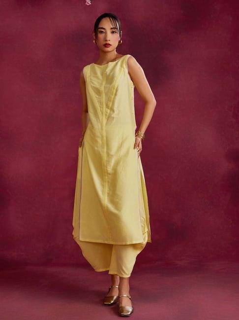 abhishti yellow cotton straight kurta