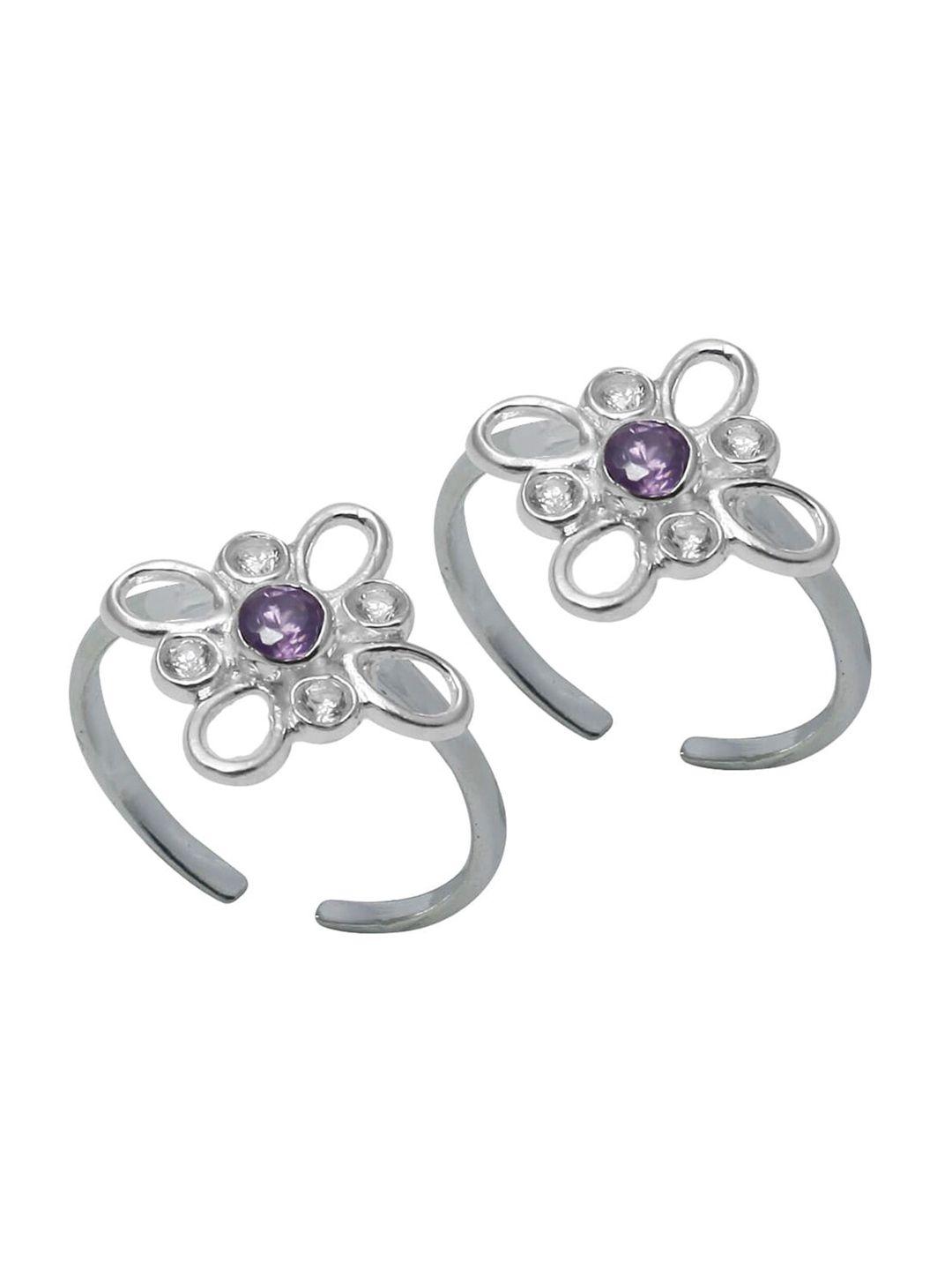 abhooshan set of 2 92.5 sterling silver cz-studded adjustable toe rings