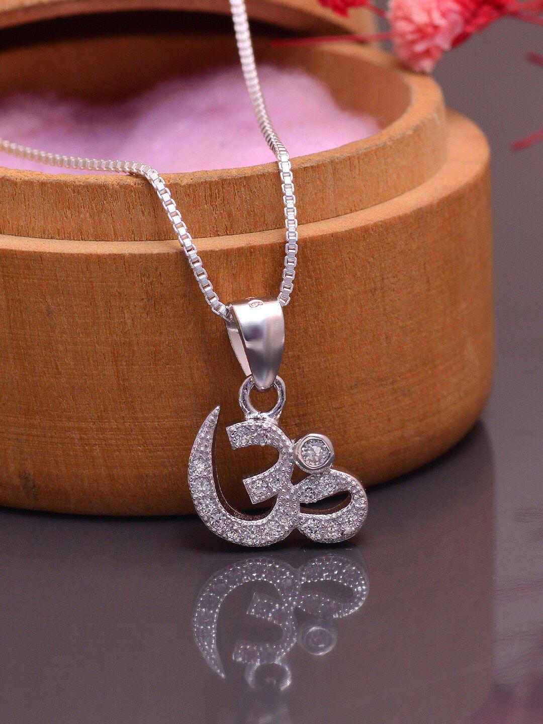 abhooshan unisex 92.5 sterling silver om charm pendant with chain