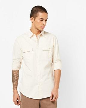 abner slim fit cotton shirt with flap pockets