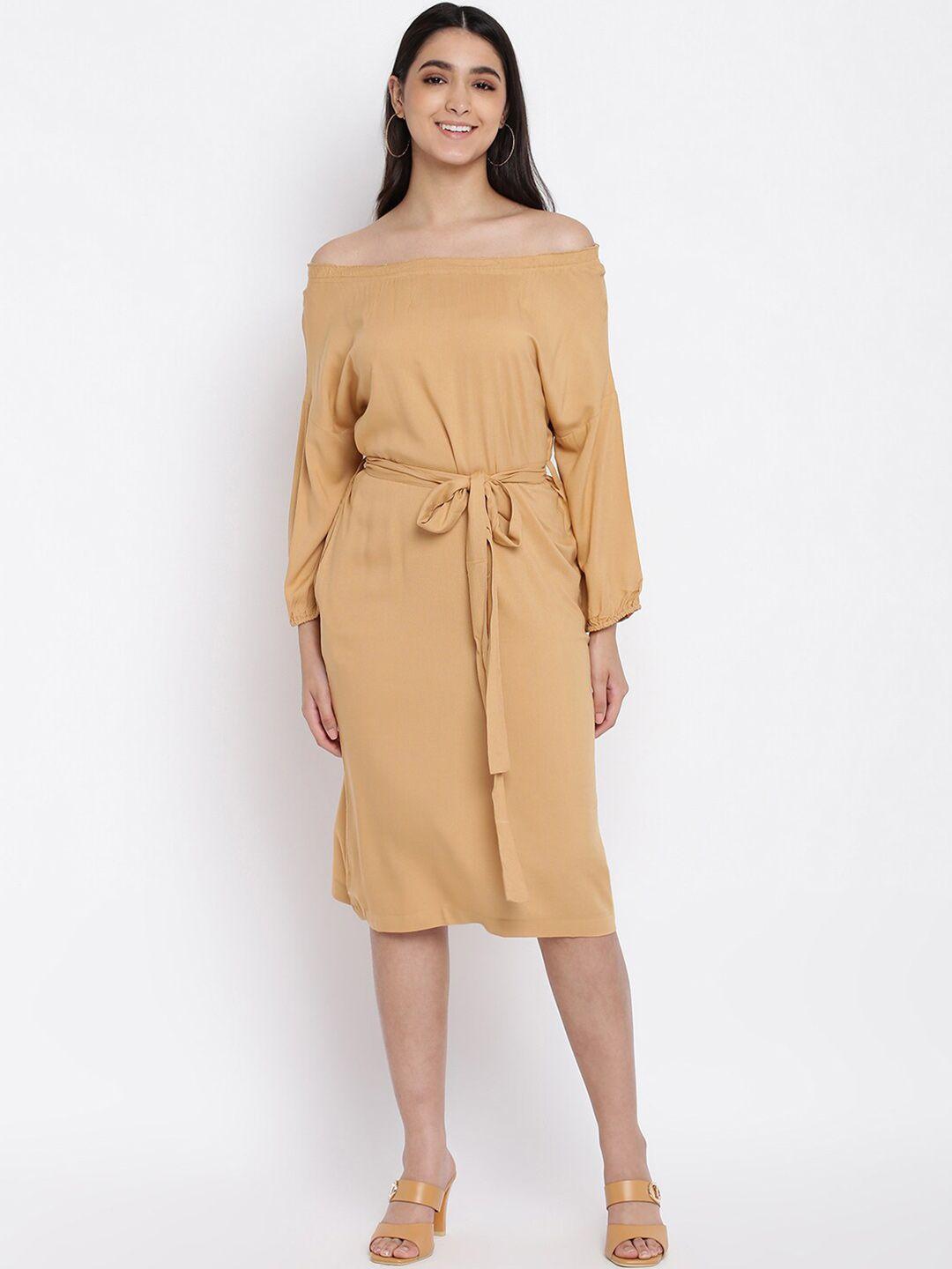 abof beige off-shoulder a-line dress