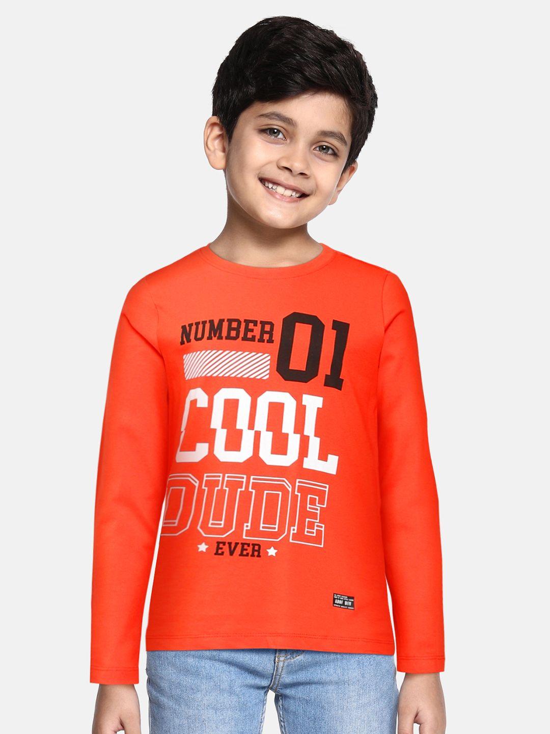 abof boys orange typography printed pure cotton t-shirt