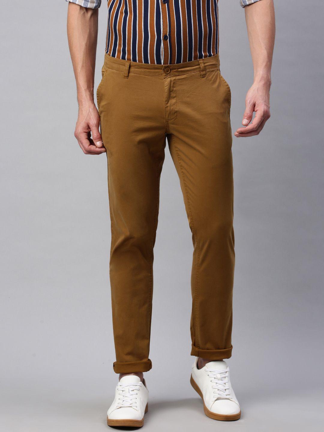 abof men brown slim fit chinos trousers