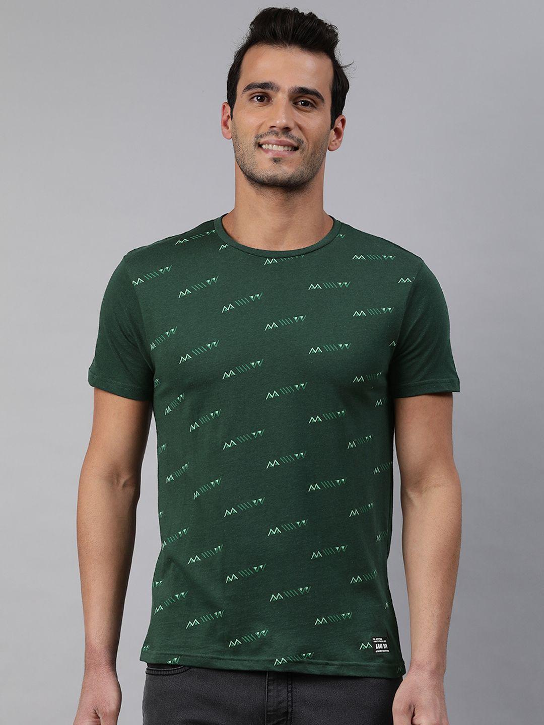 abof men green printed cotton t-shirt