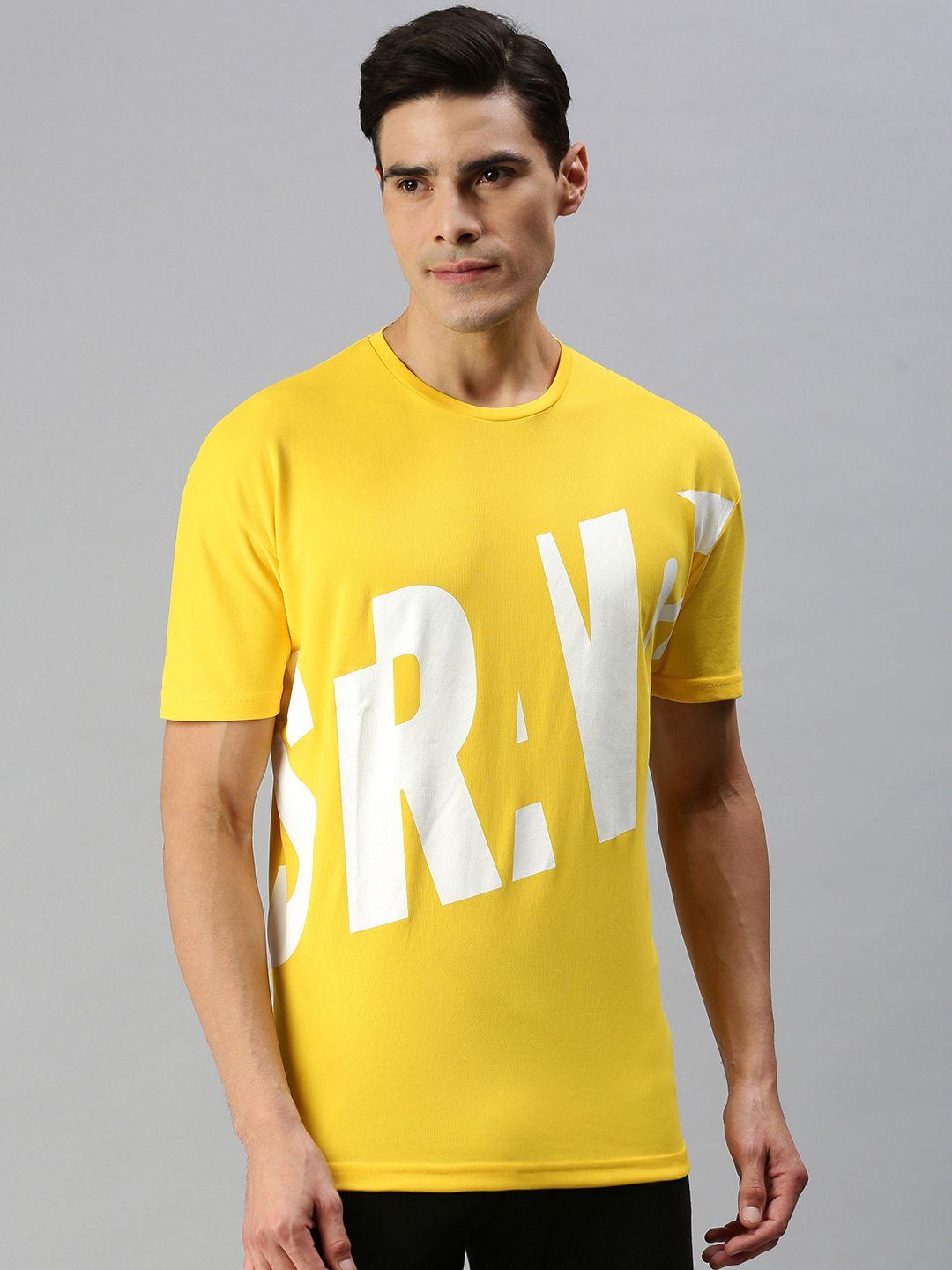 abof men mustard yellow graphic printed casual t-shirt