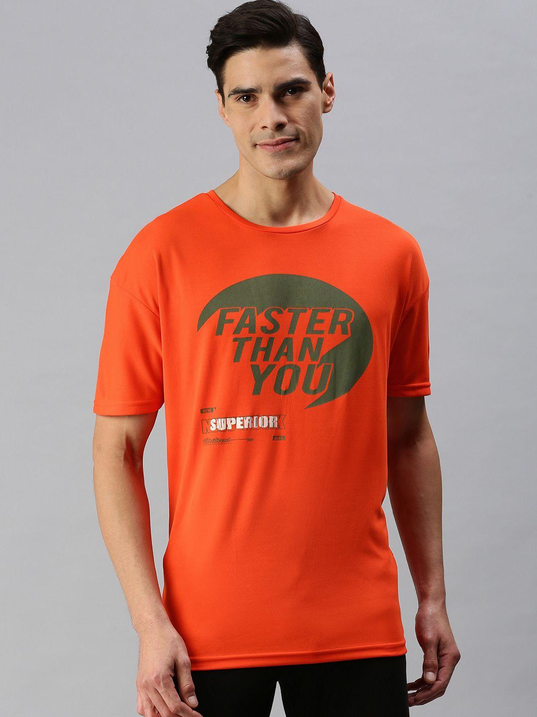 abof men orange typographic printed short sleeved casual t-shirt