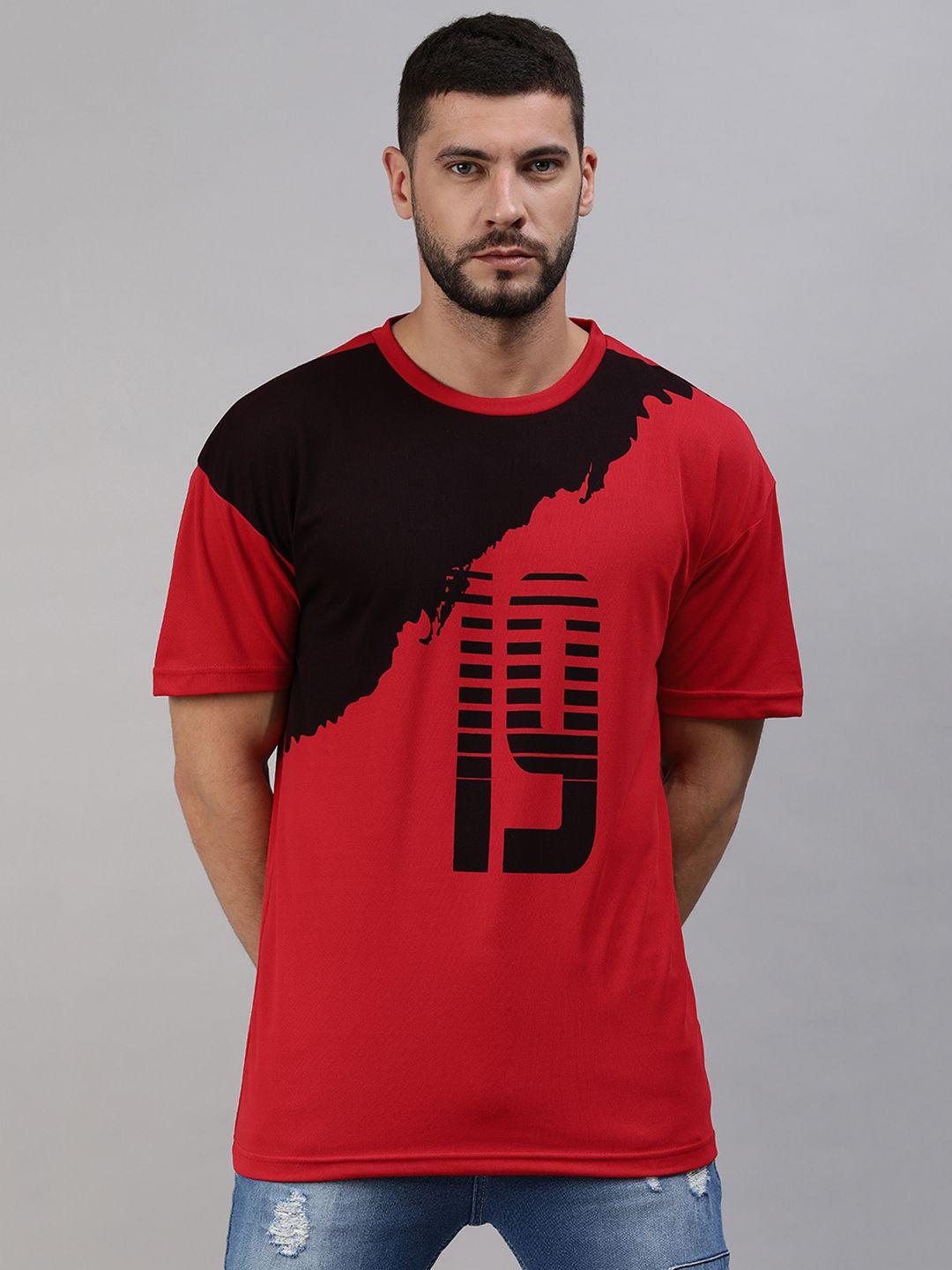 abof men red & black printed extended sleeves t-shirt