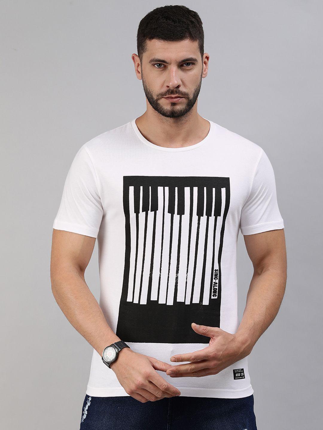 abof men white & black graphic printed pure cotton t-shirt