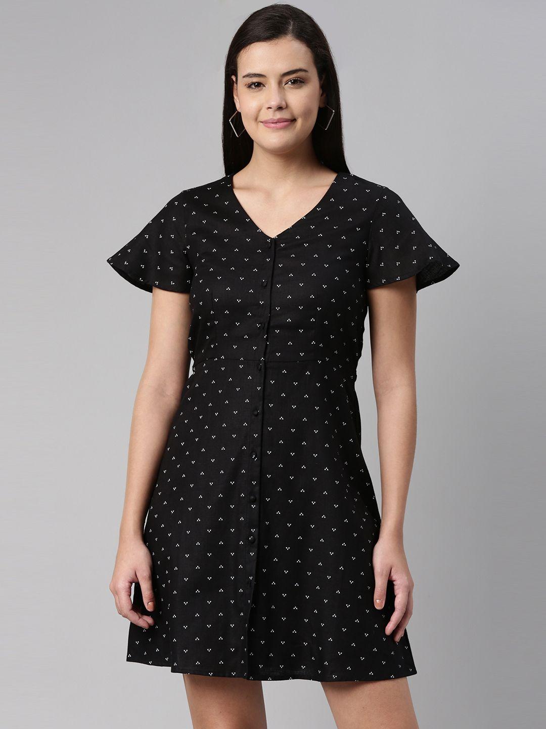 abof women black & white pure cotton fit & flare dress