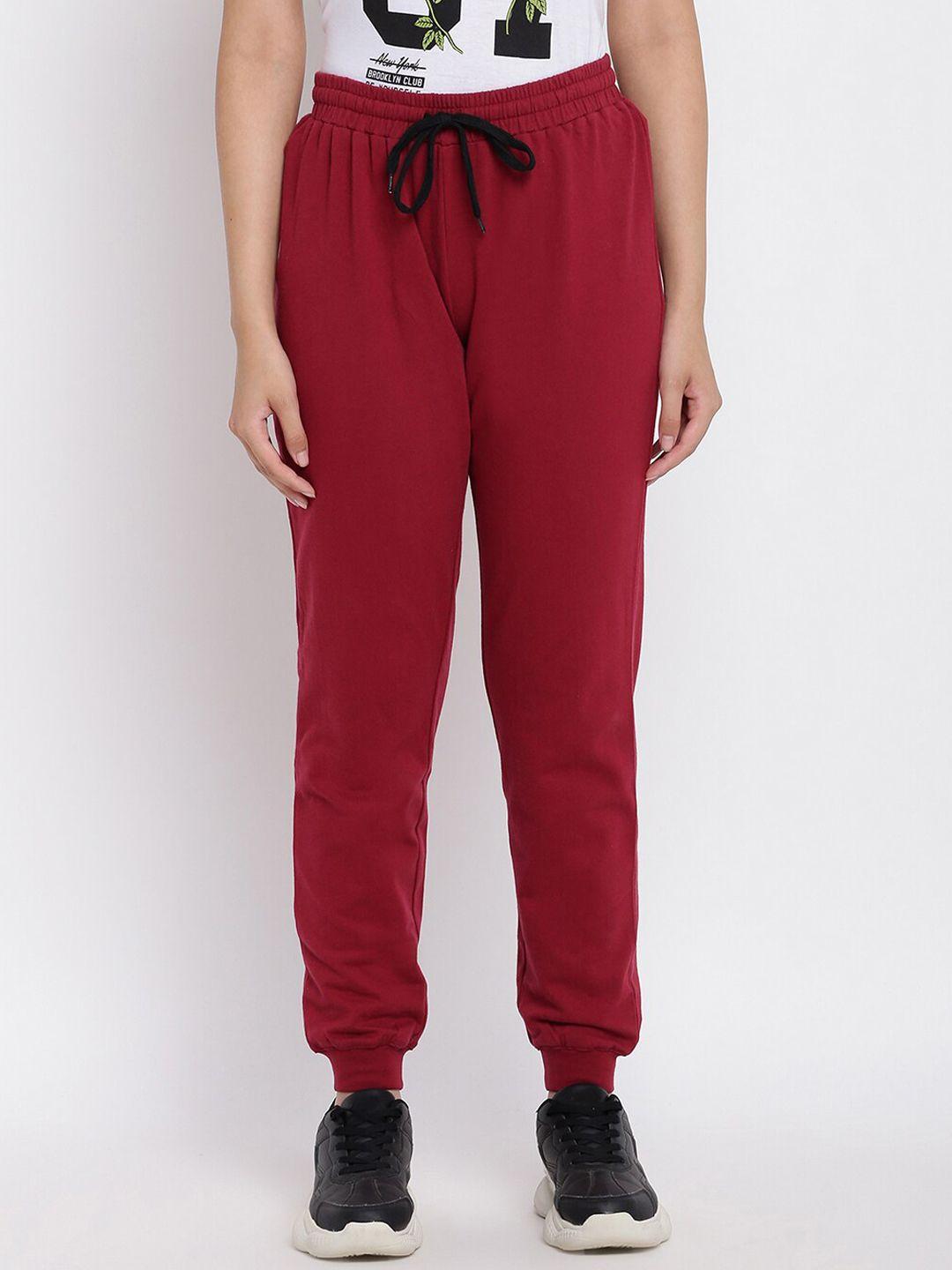 abof women burgundy loose fit cotton joggers