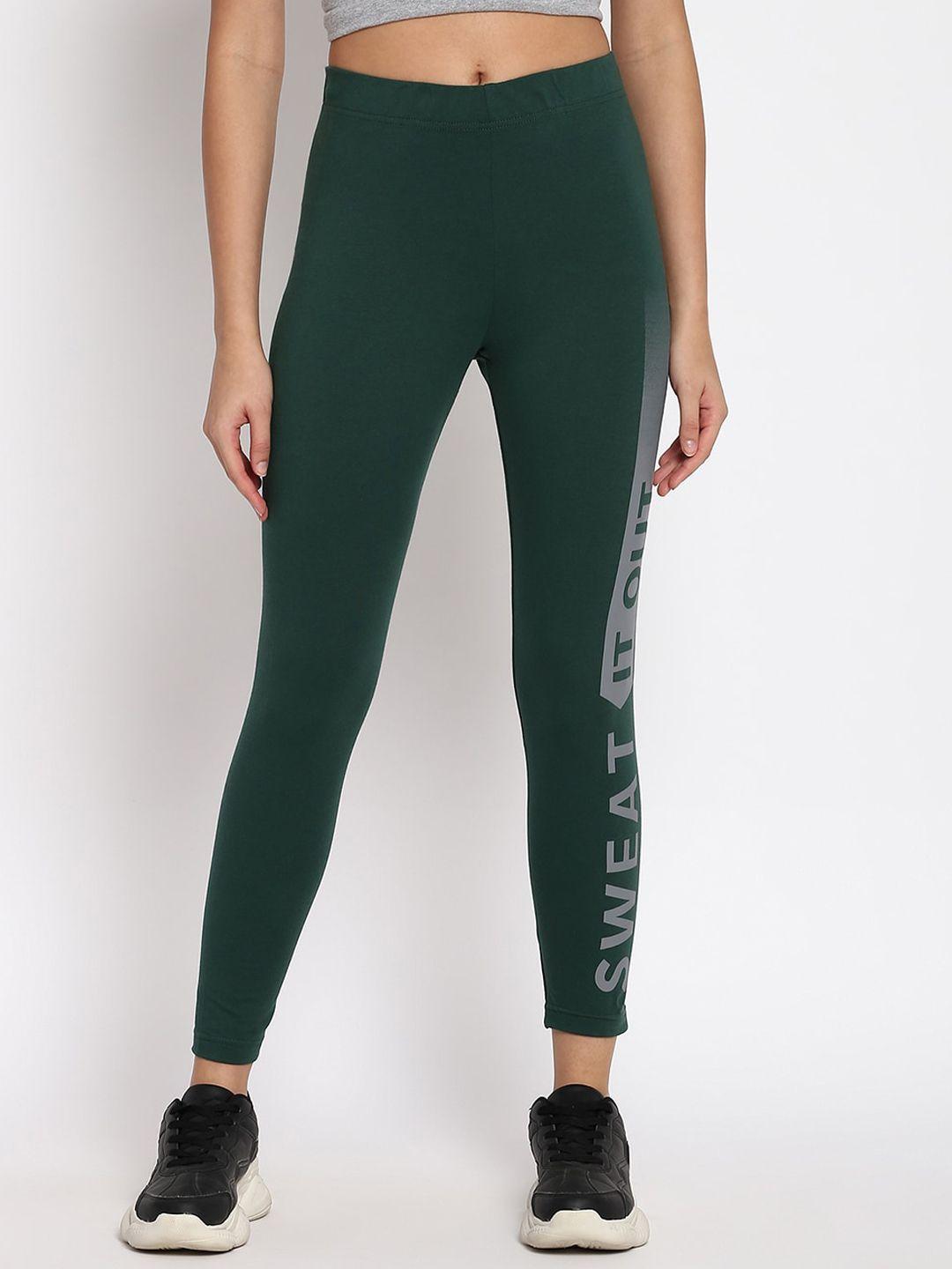abof women green & grey printed regular fit leggings
