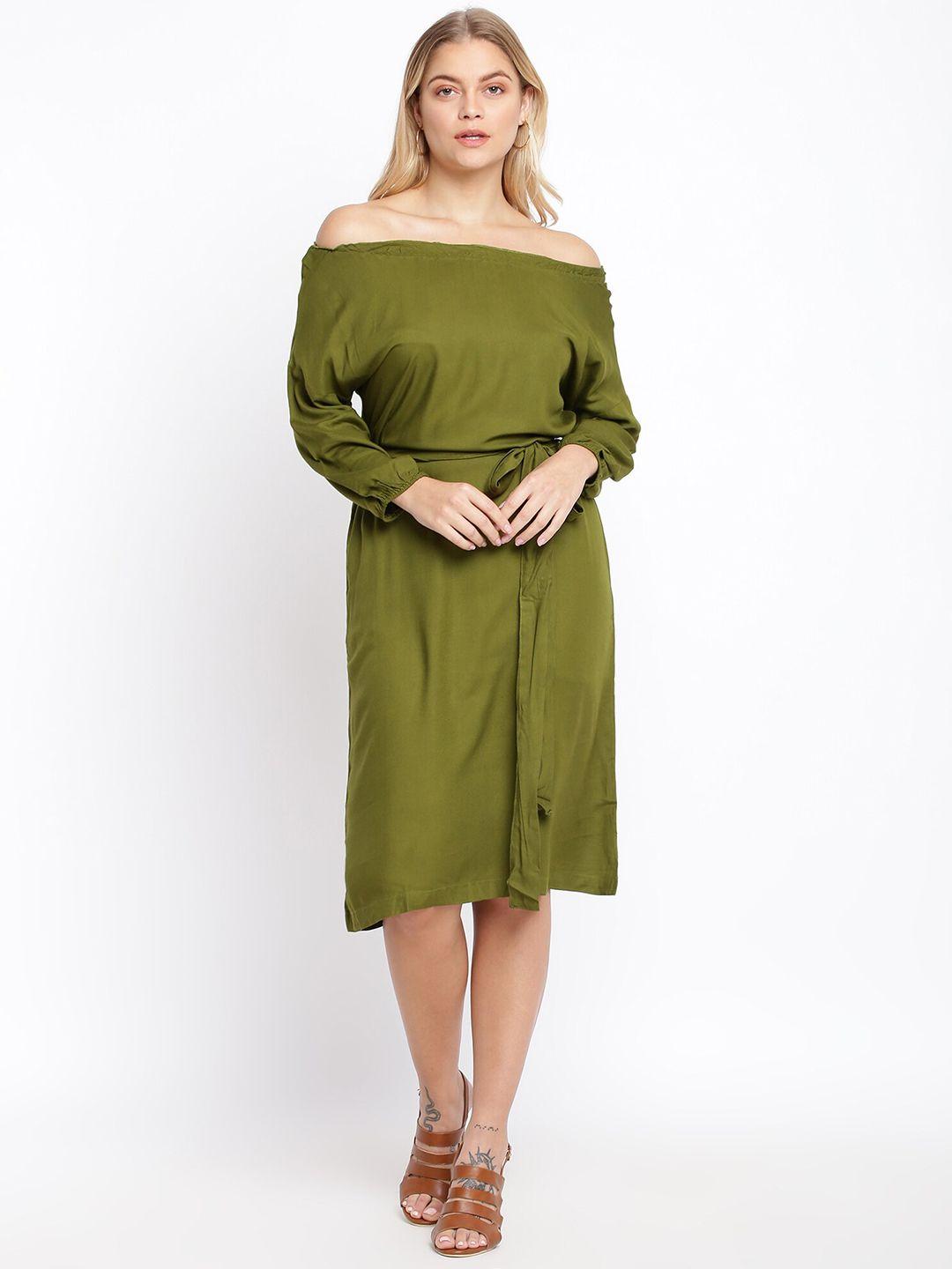 abof women green off-shoulder a-line dress