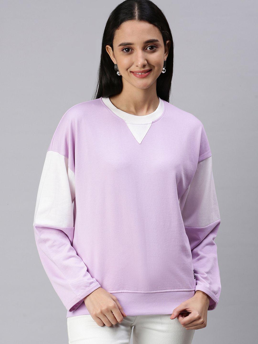 abof women lavender colourblocked sweatshirt