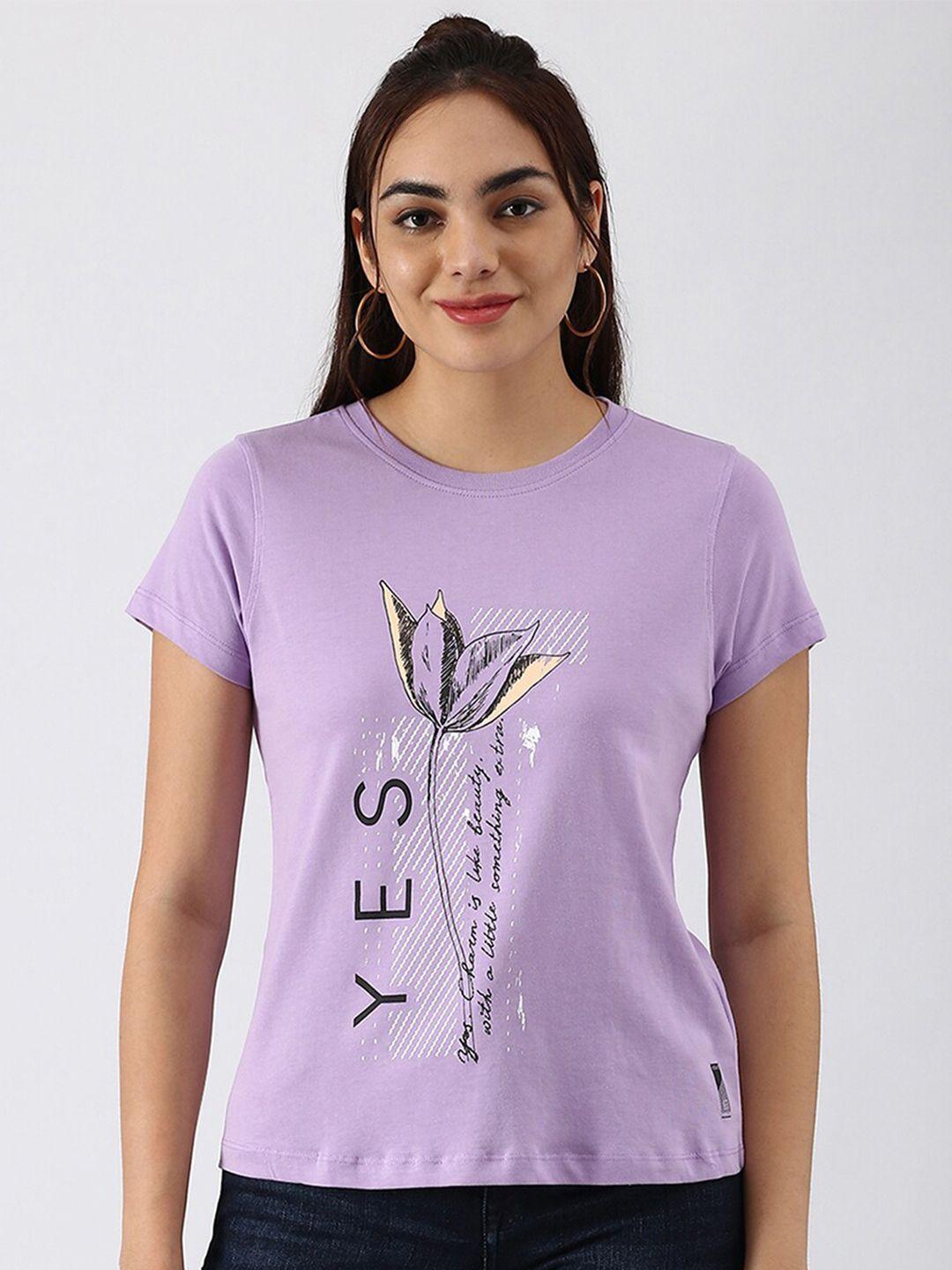 abof women lavender printed pure cotton regular fit t-shirt