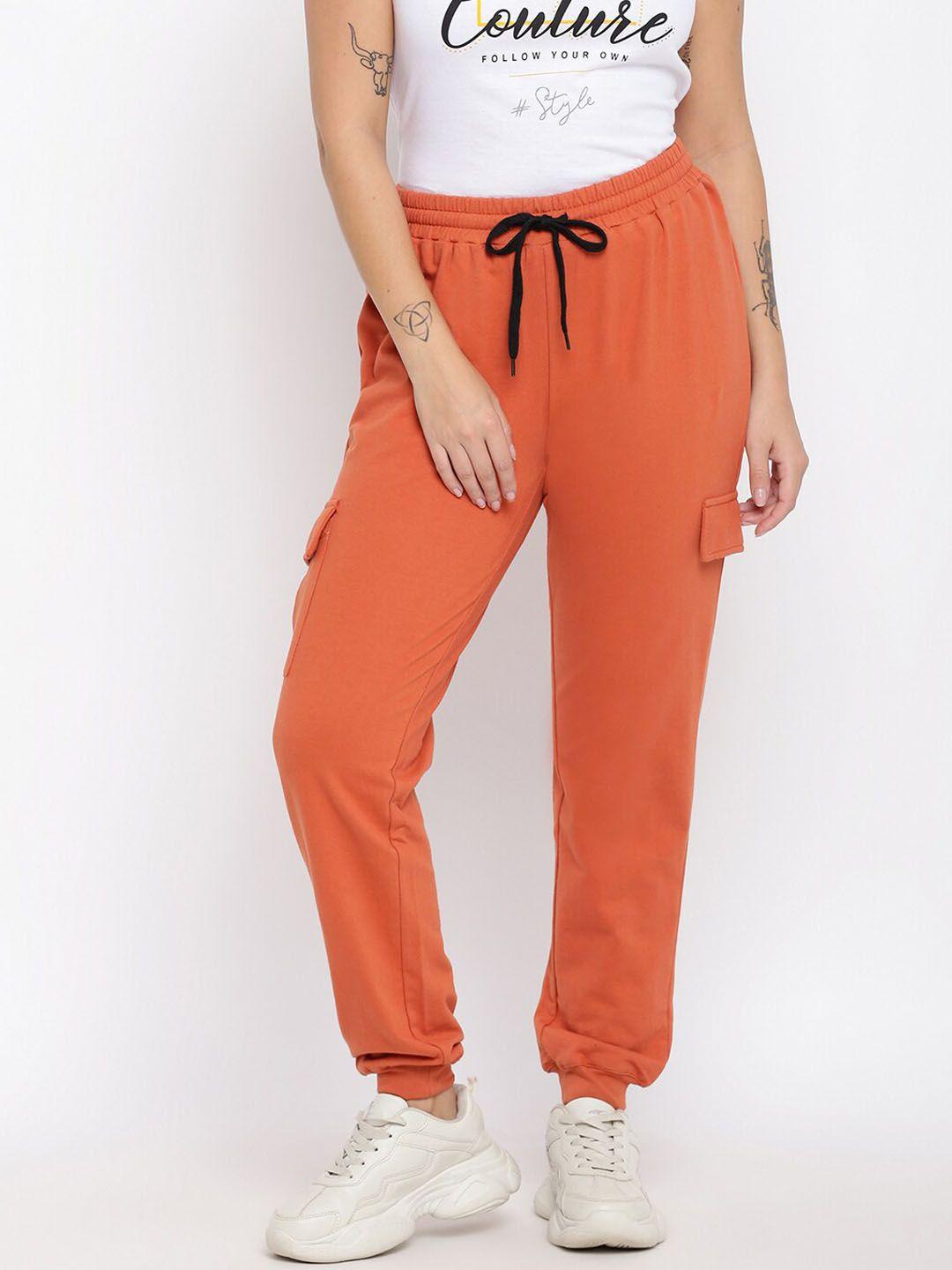 abof women orange slim fit joggers trousers