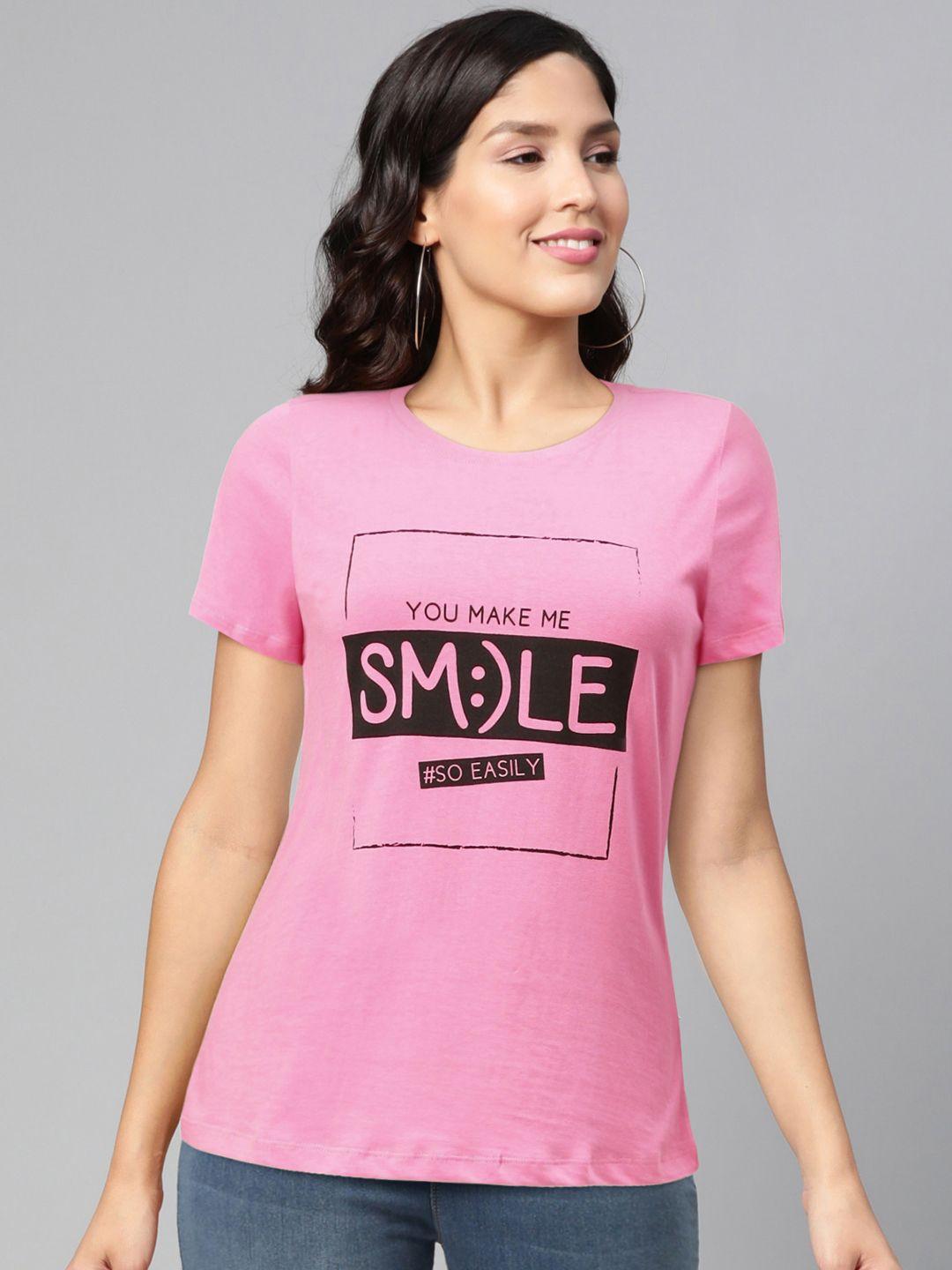 abof women pink typography printed  pure cotton t-shirt