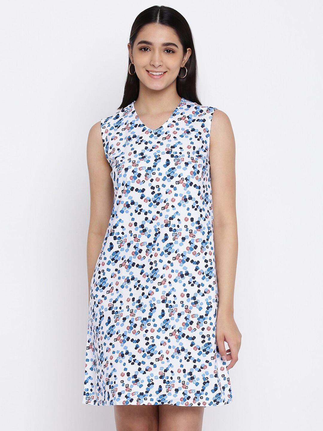 abof women white & blue printed a-line cotton dress