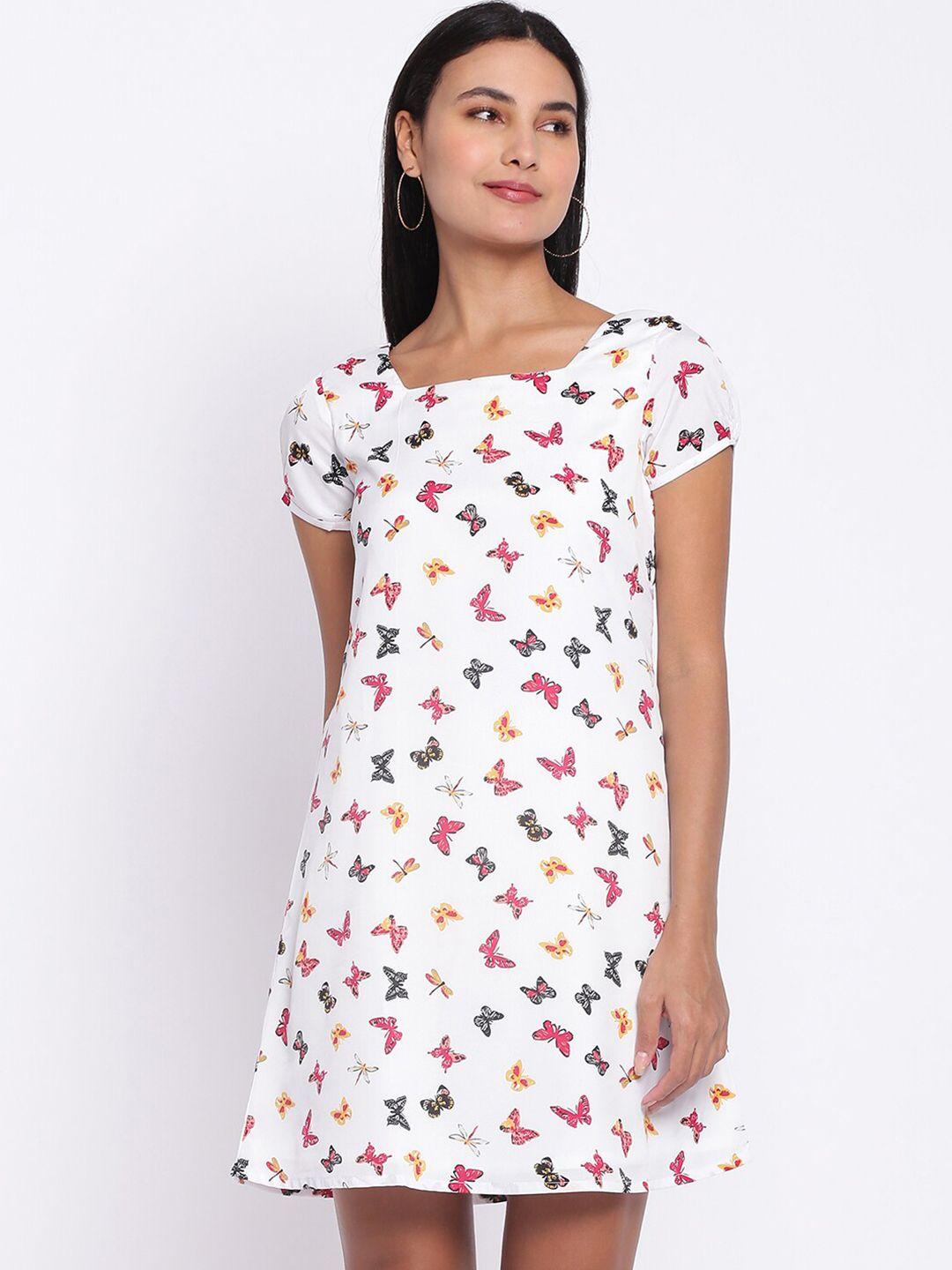 abof women white & red printed square neck a-line dress