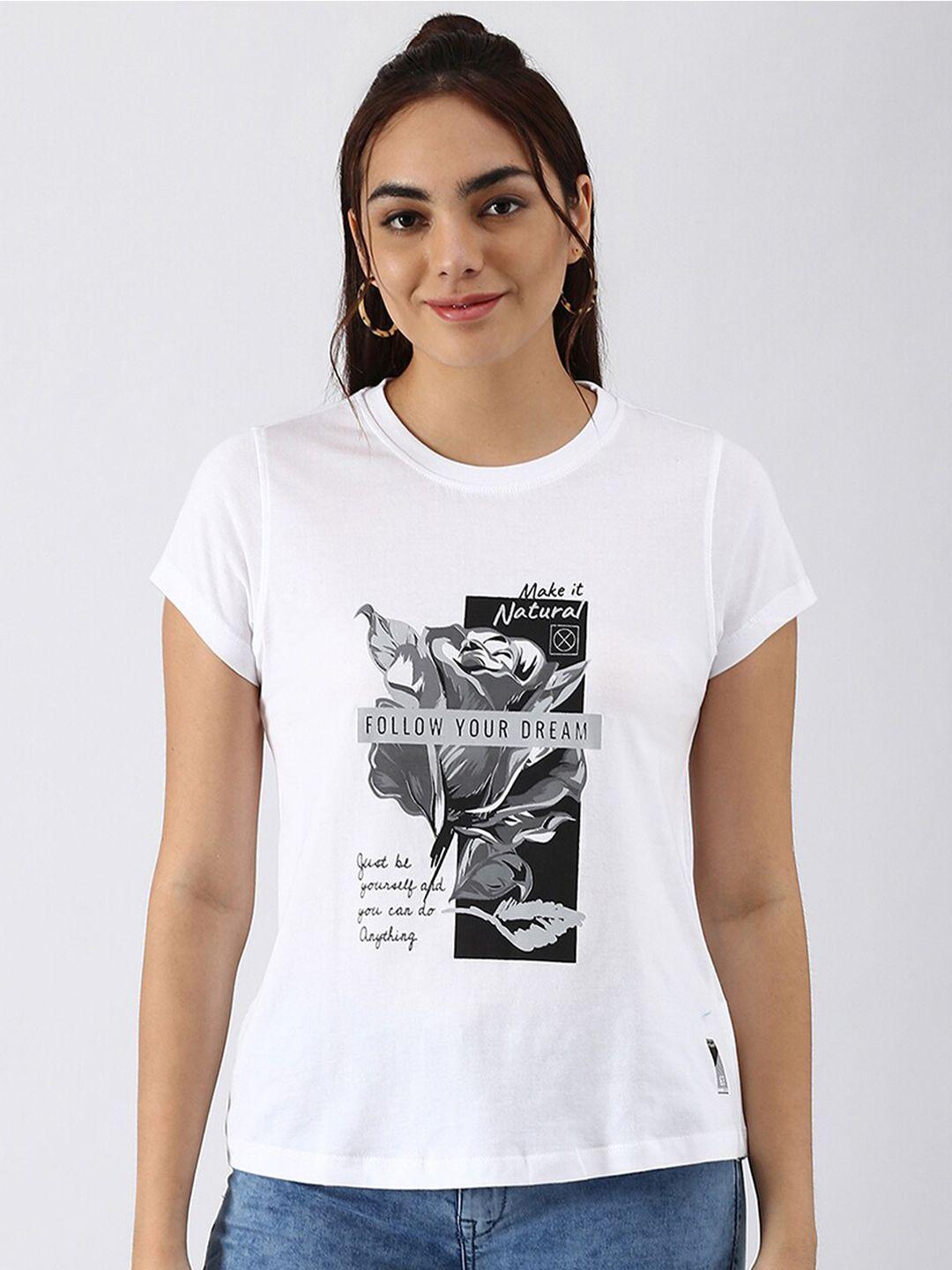 abof women white printed pure cotton regular fit t-shirt