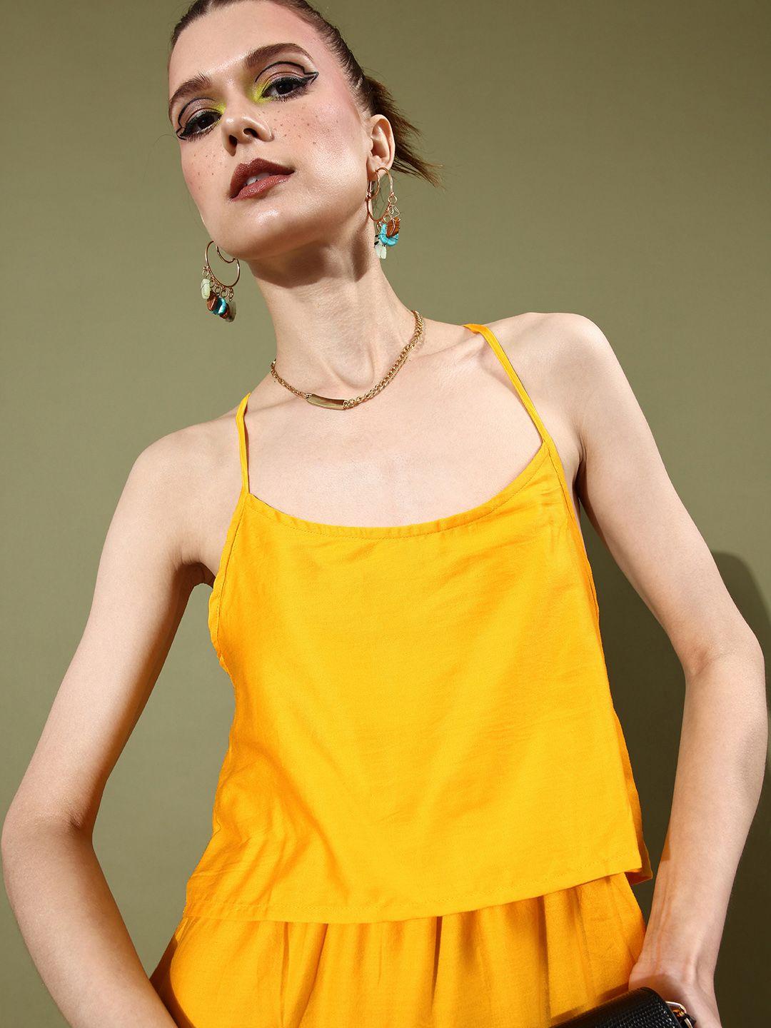 abof women yellow solid noughties spaghetti dress