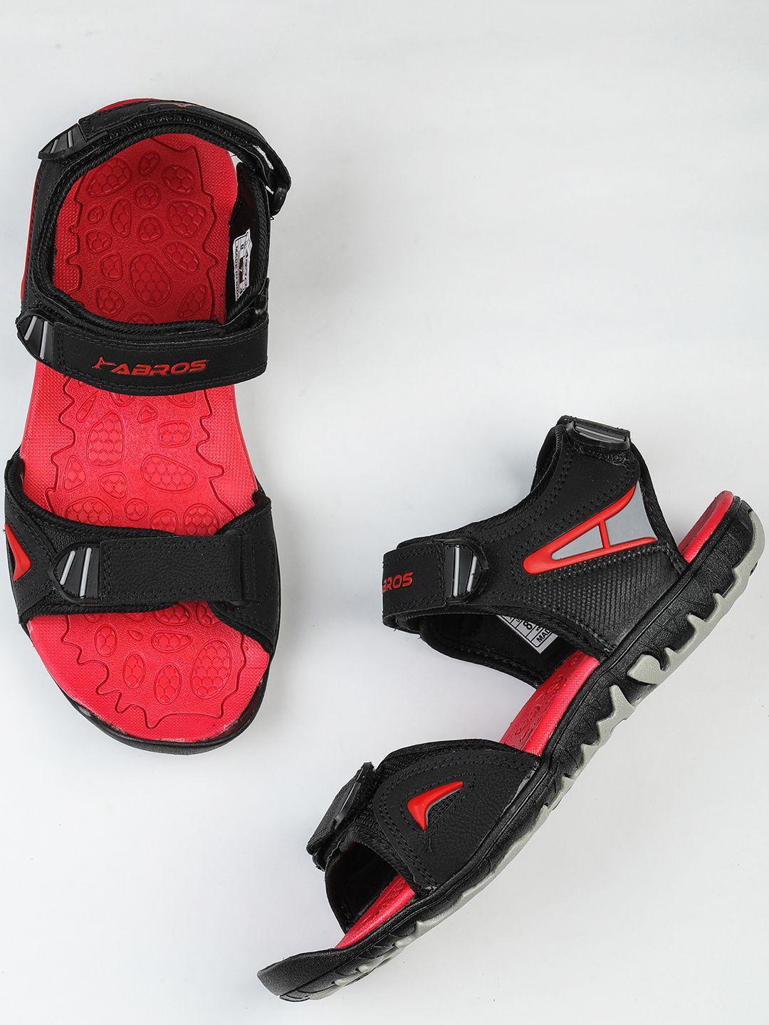 abros men black & red solid sports sandals