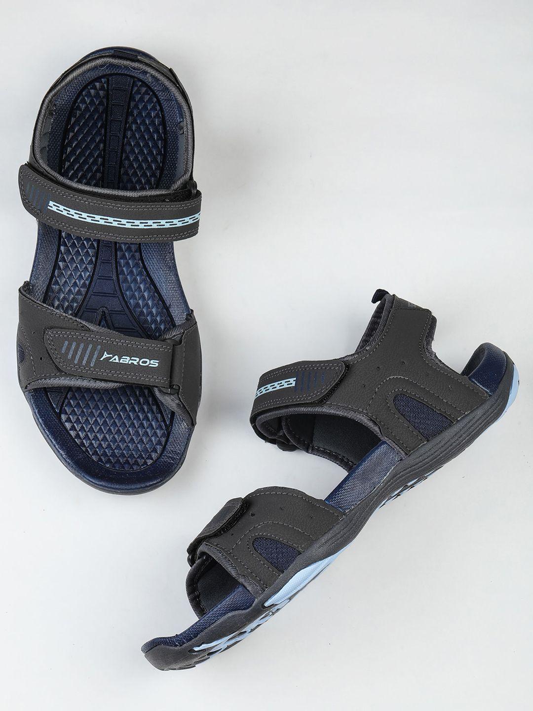 abros men grey & navy blue patterned sports sandals