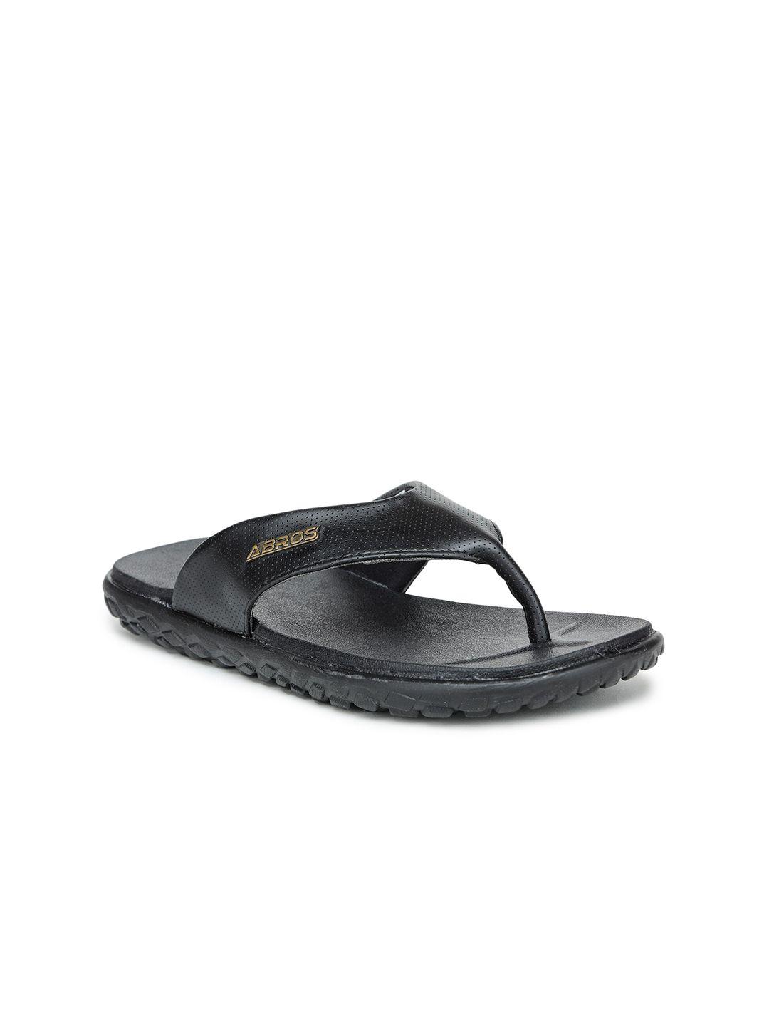 abros men black solid room slippers flip flops