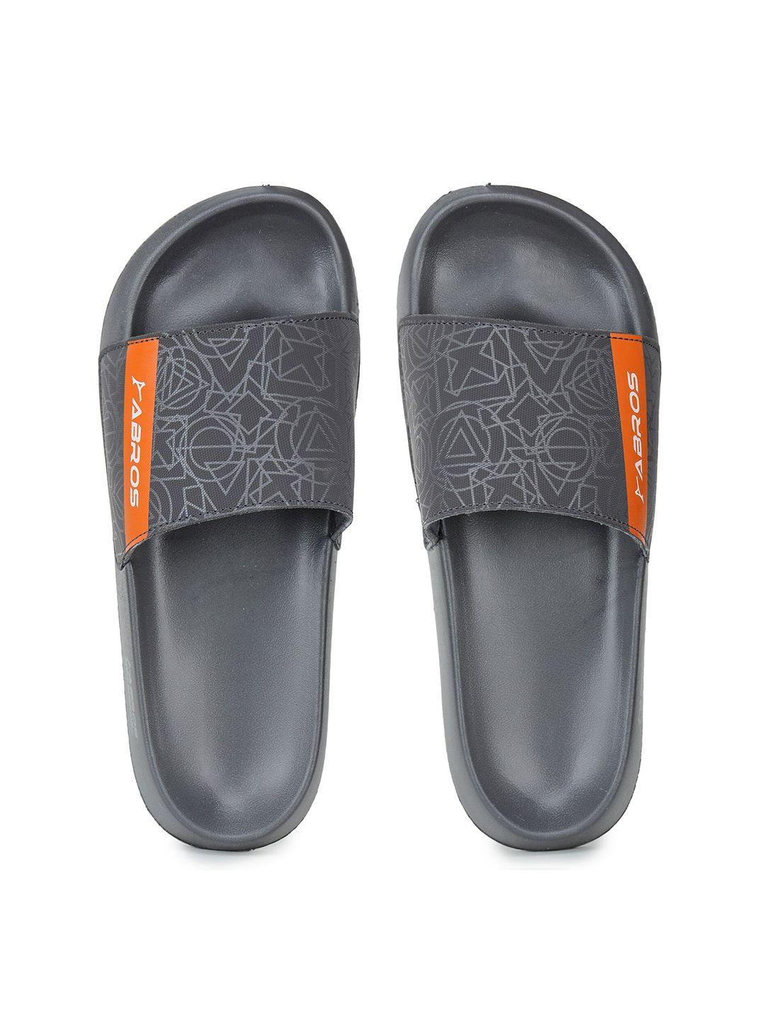 abros men grey & orange printed rubber slip-on