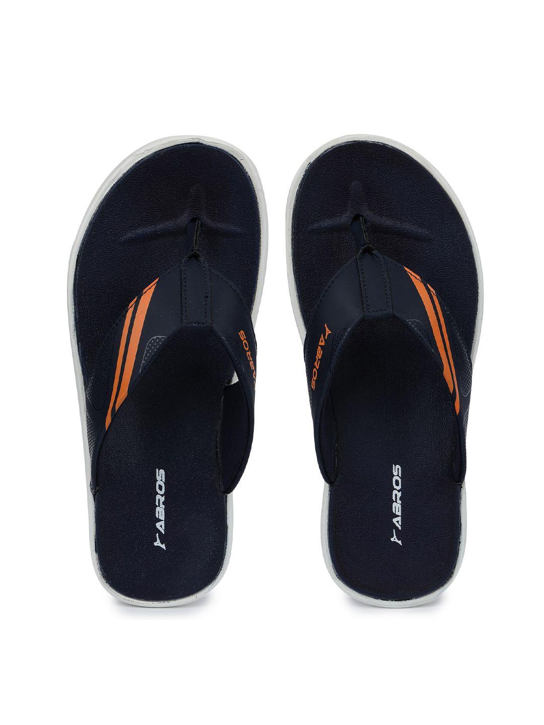 abros men navy blue & brown printed thong flip-flops