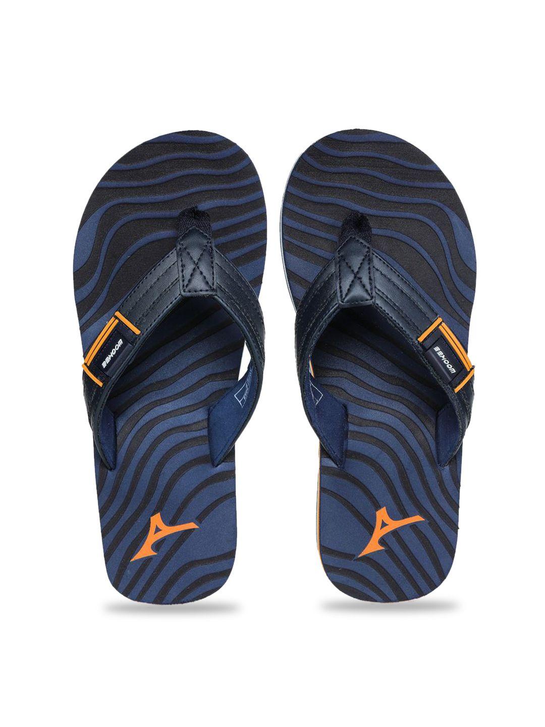 abros men navy blue & orange printed thong flip-flops