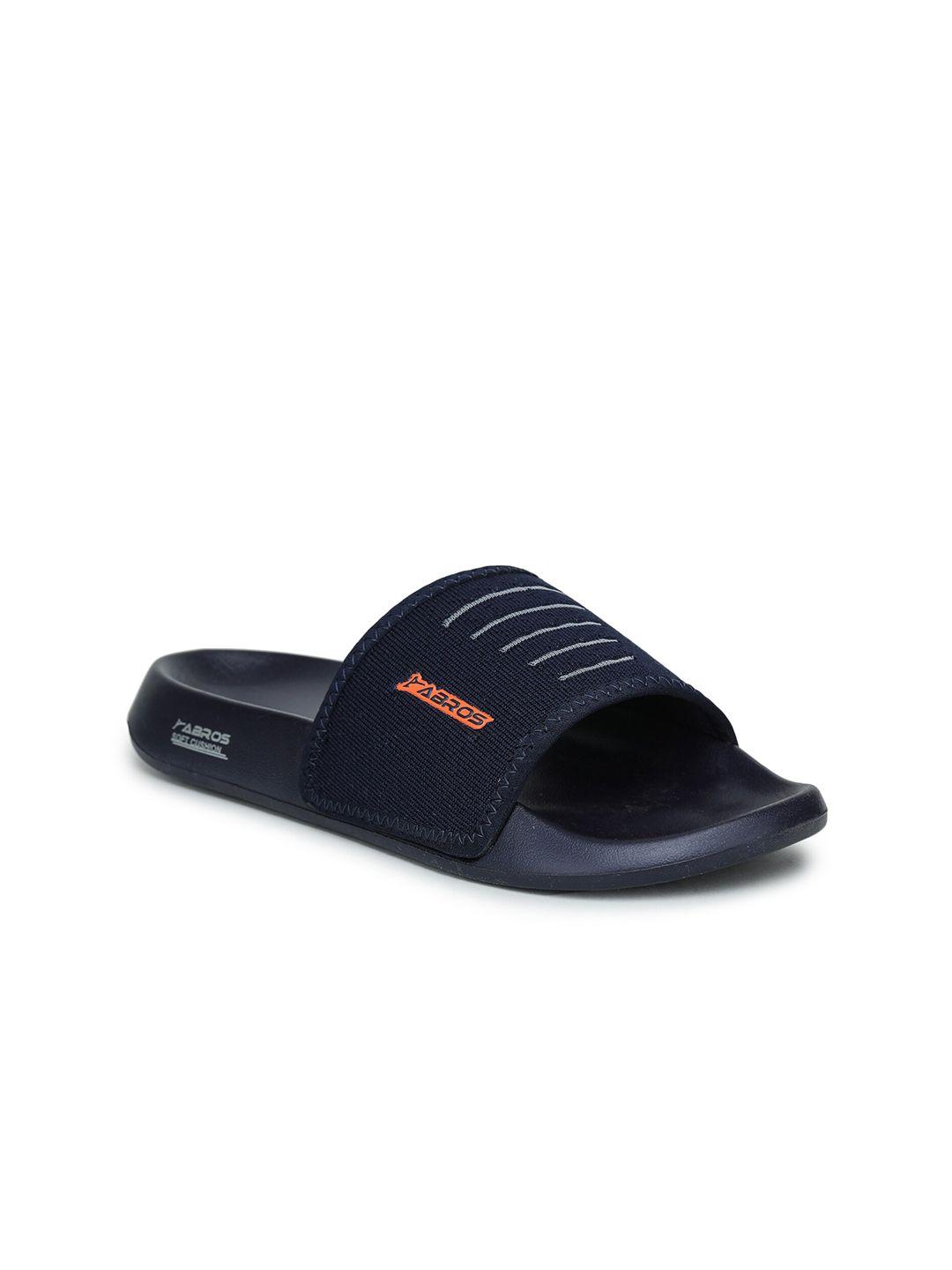 abros men navy blue & orange textured sliders flip flops