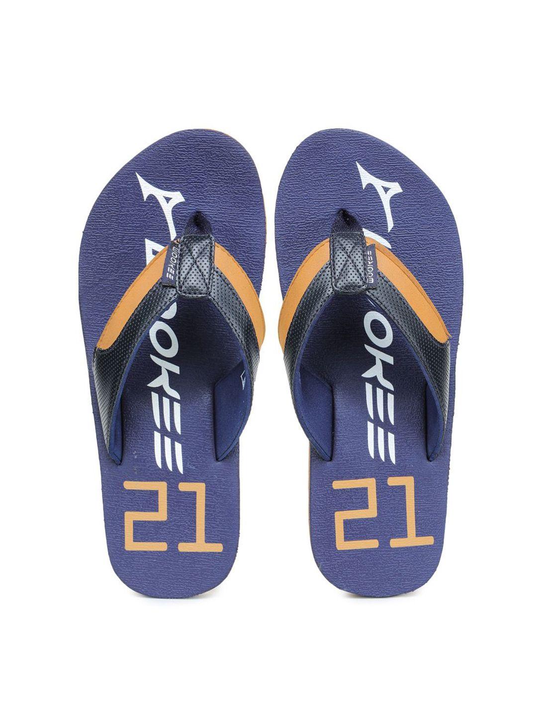 abros men navy blue & white printed thong flip-flops