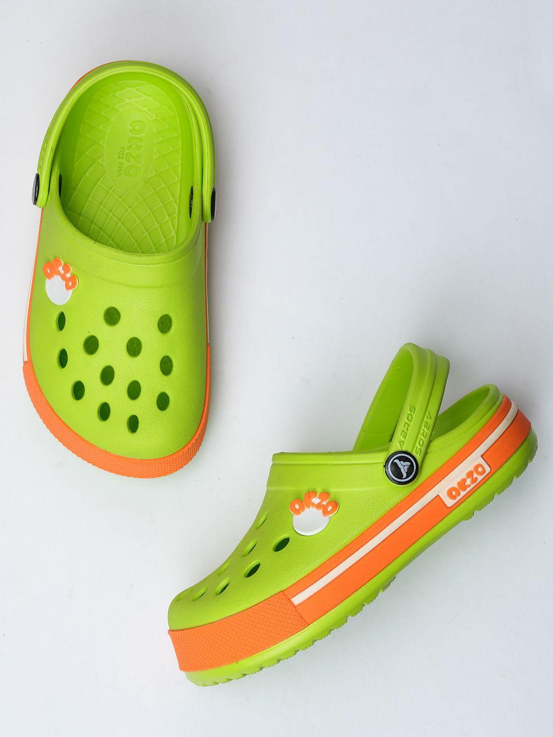 abros unisex kids green & orange rubber clogs