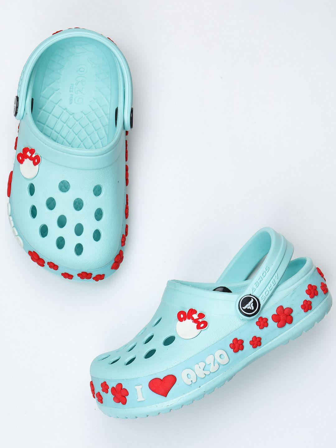 abros unisex kids sea green & red embellished clogs