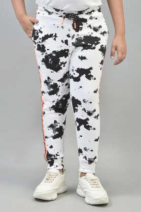 abstract blended fabric slim fit boys joggers - white