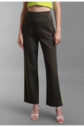abstract blended regular fit womens casual pants - olive