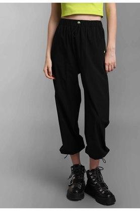 abstract blended regular fit womens joggers - black