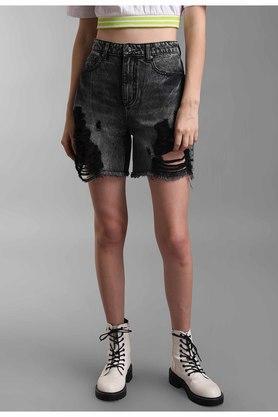 abstract blended regular fit womens shorts - black