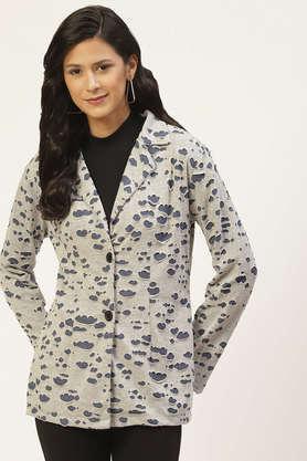 abstract cotton collared women's coat - grey