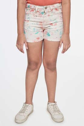 abstract cotton regular fit girls shorts - orange mix