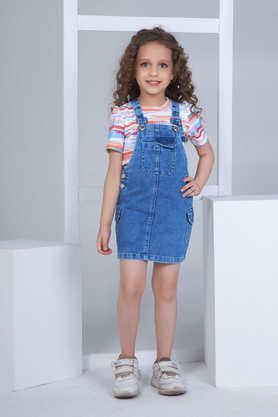 abstract cotton slim fit girls dungarees - navy