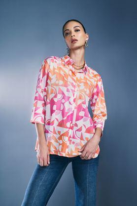 abstract cotton spread collar women's casual wear shirt - coral