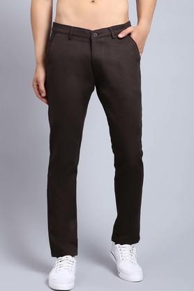 abstract cotton stretch slim fit men's trousers - brown