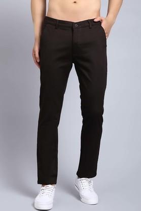 abstract cotton stretch slim fit men's trousers - brown
