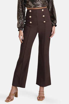 abstract poly blend regular fit women's pants - dark brown