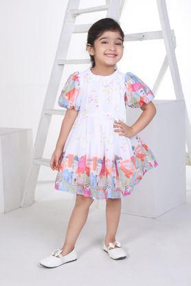 abstract polyester round neck girls party wear dress - multi