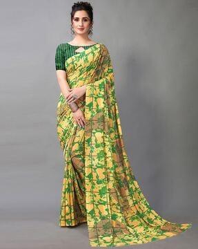 abstract print saree with unstitched blouse piece